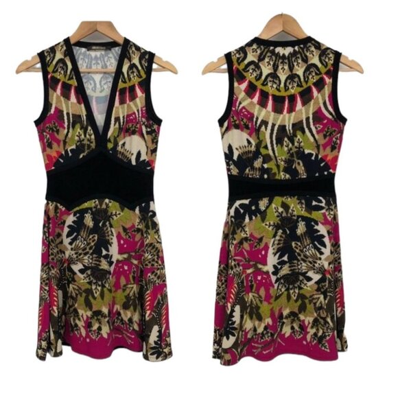 Roberto Cavalli Hot Pink Green  Multi Printed Sleeveless V-neck dress size 2 - Picture 15 of 15